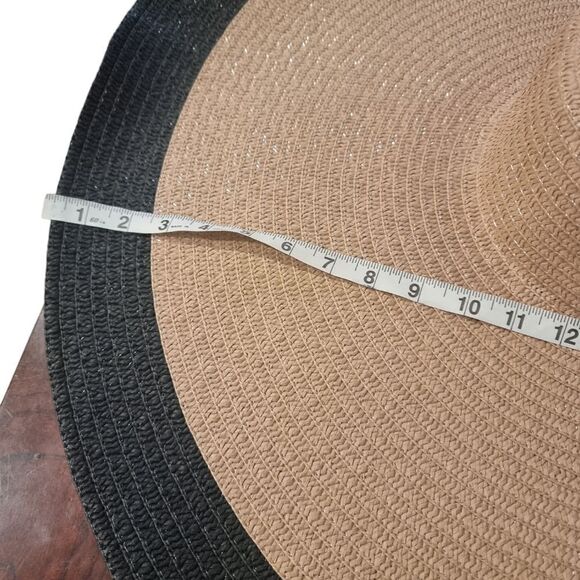 NEW xl big floppy tan and black straw flexible sun beach hat